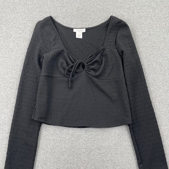 Kirious Nordstrom Top Womens L Black Tie Front Cinch Sweetheart Neck Long Sleeve - Picture 11 of 11
